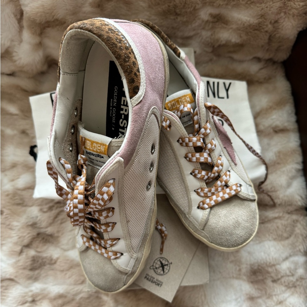 Golden Goose Superstar Mesh Pink Suede Star Leopard Heel Size EU 39 like new